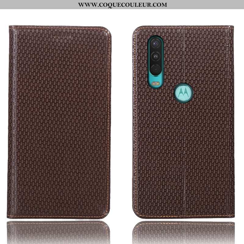 Étui Motorola One Action Cuir Véritable Housse Bleu Marin, Coque Motorola One Action Protection Télé