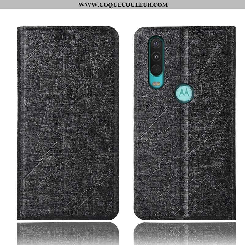 Étui Motorola One Action Cuir Téléphone Portable Noir, Coque Motorola One Action Protection Soie Noi