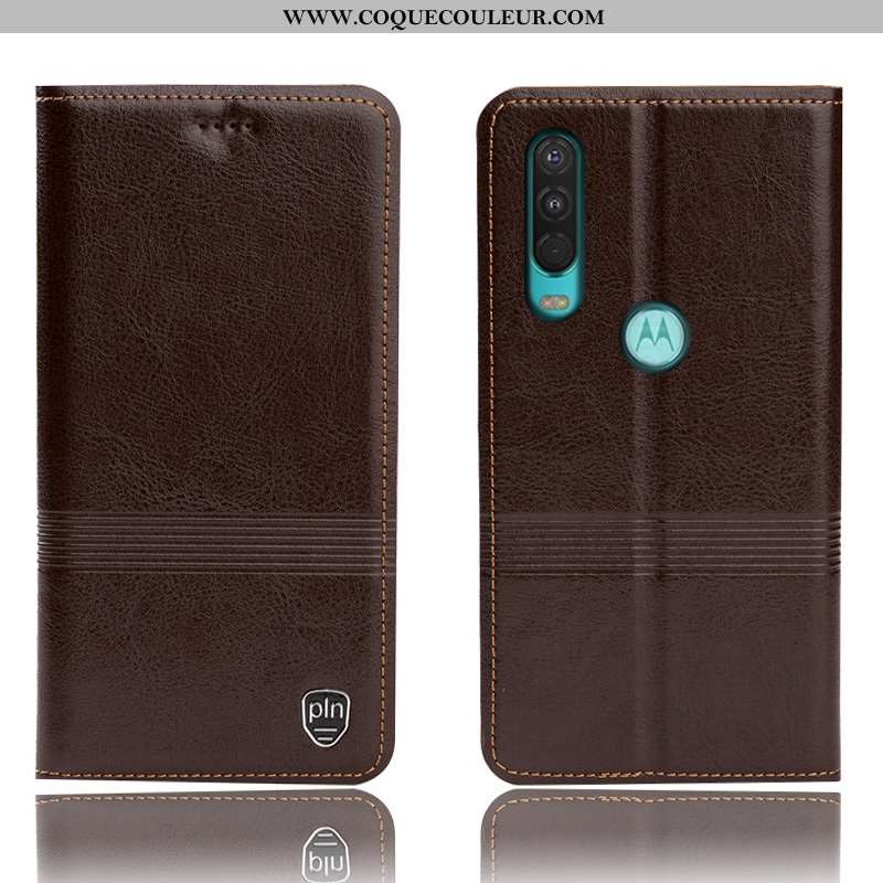 Coque Motorola One Action Protection Noir, Housse Motorola One Action Cuir Véritable Étui Noir