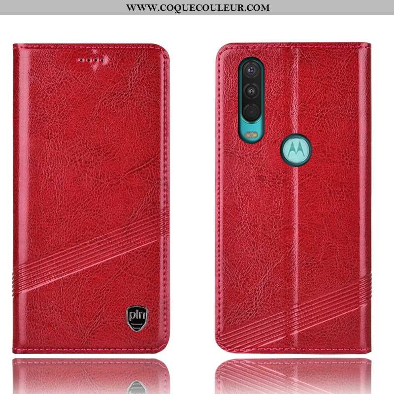 Coque Motorola One Action Cuir Véritable Tout Compris Rouge, Housse Motorola One Action Protection R