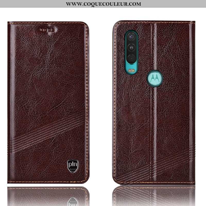 Coque Motorola One Action Cuir Véritable Tout Compris Rouge, Housse Motorola One Action Protection R