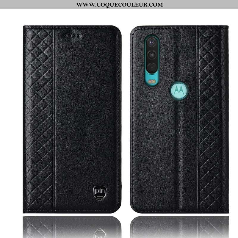 Housse Motorola One Action Cuir Véritable Coque, Étui Motorola One Action Protection Téléphone Porta