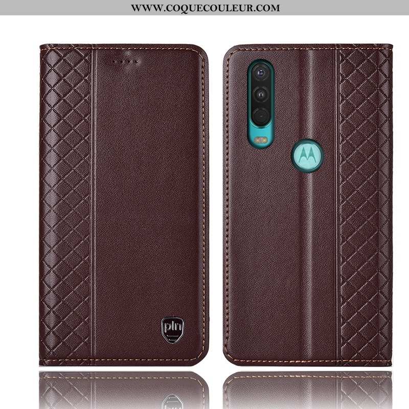 Housse Motorola One Action Cuir Véritable Coque, Étui Motorola One Action Protection Téléphone Porta