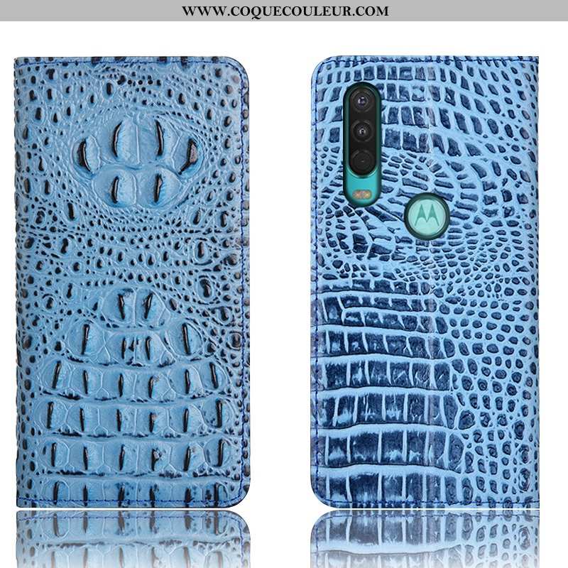 Étui Motorola One Action Cuir Véritable Téléphone Portable Bleu, Coque Motorola One Action Protectio