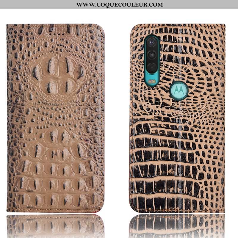 Étui Motorola One Action Cuir Véritable Téléphone Portable Bleu, Coque Motorola One Action Protectio