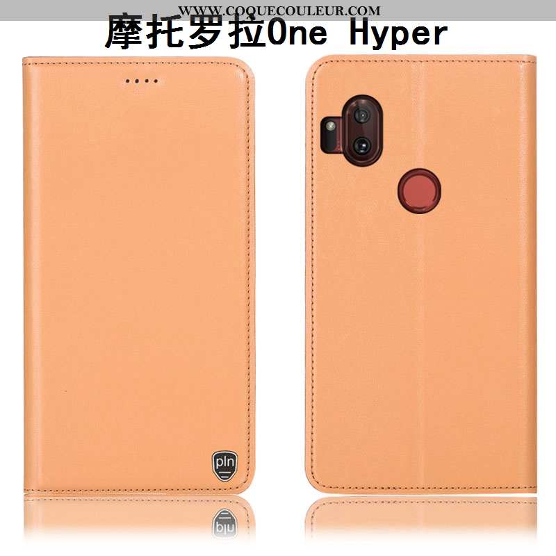 Coque Motorola One Hyper Cuir Véritable Protection Orange, Housse Motorola One Hyper Modèle Fleurie 