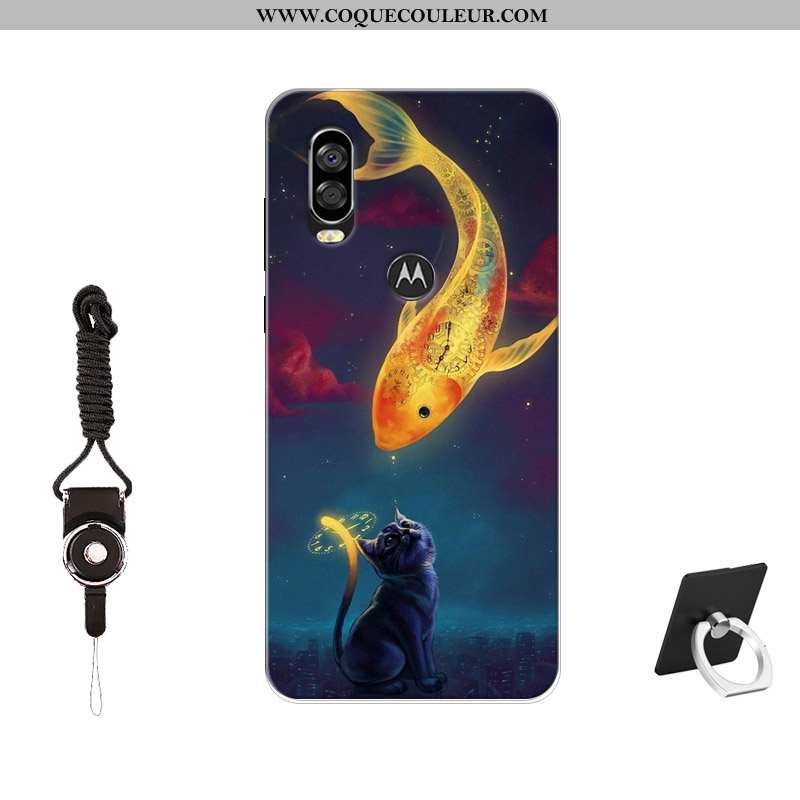 Étui Motorola One Vision Fluide Doux Coque Tendance, Motorola One Vision Silicone Tempérer Noir