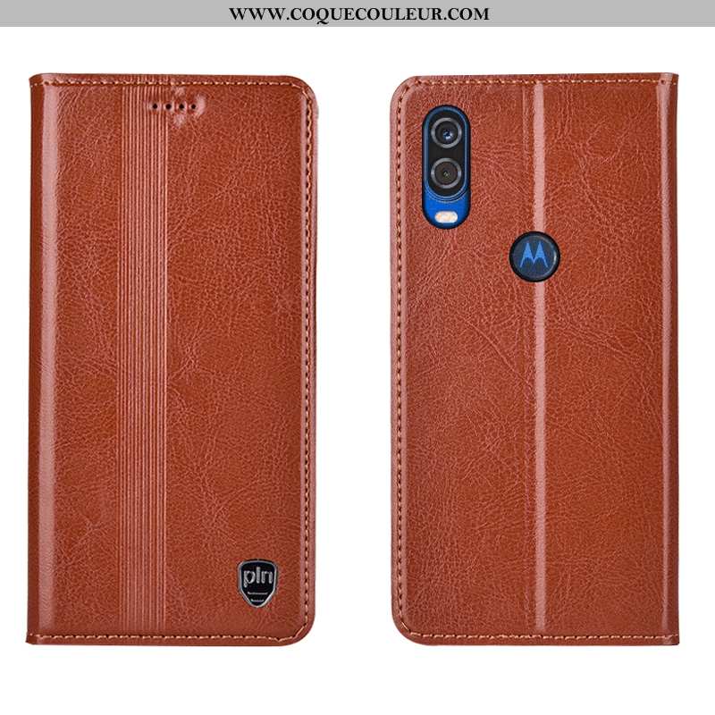 Coque Motorola One Vision Cuir Véritable Téléphone Portable Housse, Housse Motorola One Vision Prote