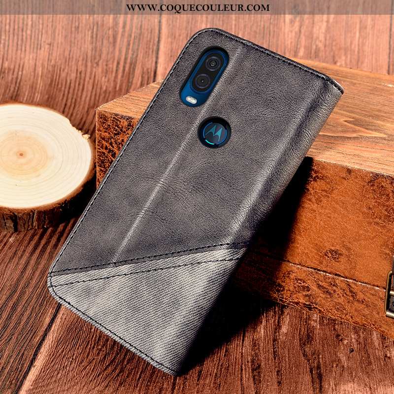 Coque Motorola One Vision Cuir Tout Compris Étui, Housse Motorola One Vision Protection Noir