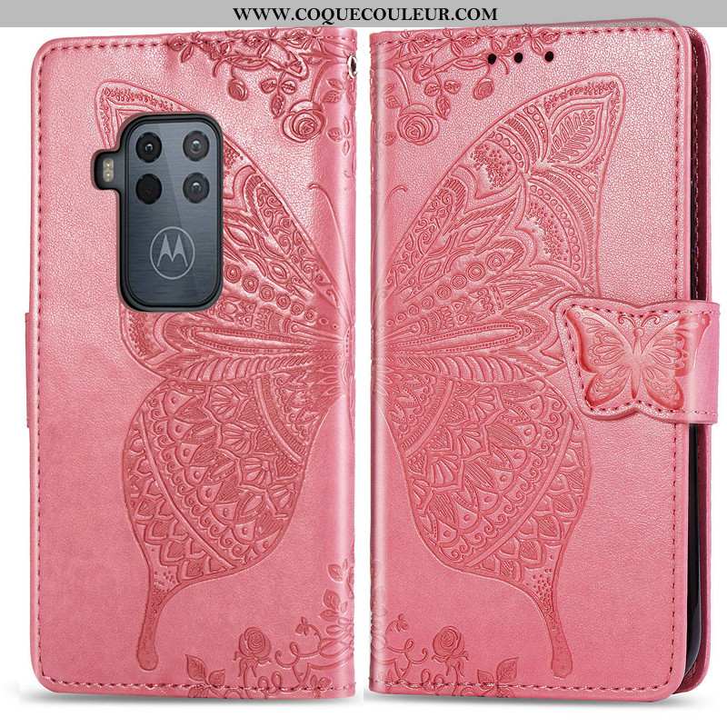 Housse Motorola One Zoom Gaufrage Étui Housse, Motorola One Zoom Cuir Protection Rose