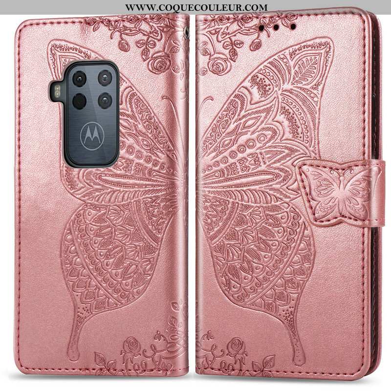 Housse Motorola One Zoom Gaufrage Étui Housse, Motorola One Zoom Cuir Protection Rose