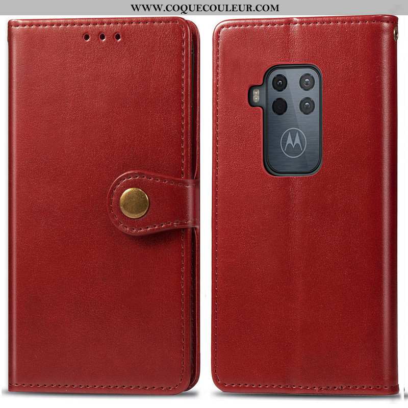 Étui Motorola One Zoom Cuir Rouge Business, Coque Motorola One Zoom Protection Ornements Suspendus