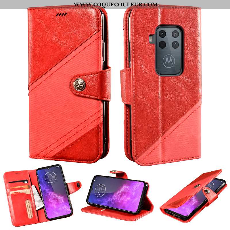 Coque Motorola One Zoom Cuir Incassable Rouge, Housse Motorola One Zoom Protection Rouge