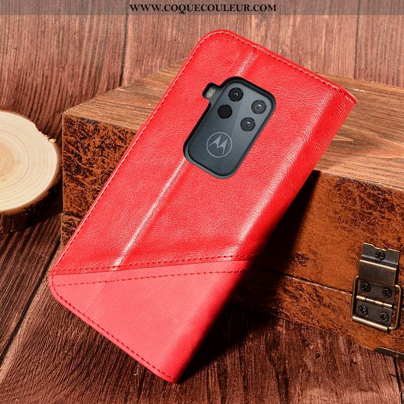 Coque Motorola One Zoom Cuir Incassable Rouge, Housse Motorola One Zoom Protection Rouge