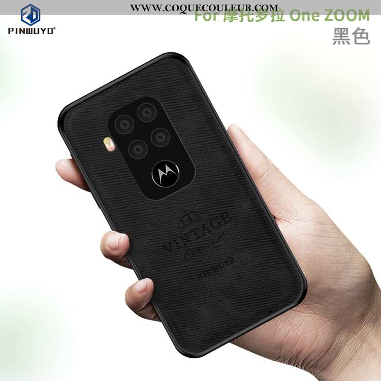 Coque Motorola One Zoom Ultra Noir Luxe, Housse Motorola One Zoom Légère Délavé En Daim