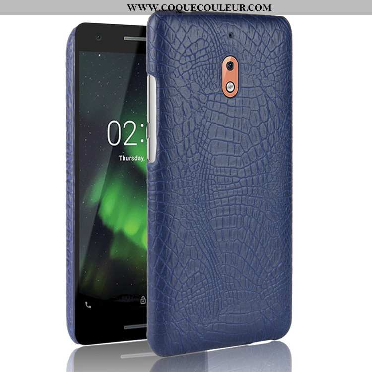 Coque Nokia 2.1 Protection Bleu Marin Étui, Housse Nokia 2.1 Modèle Fleurie Business Bleu Foncé