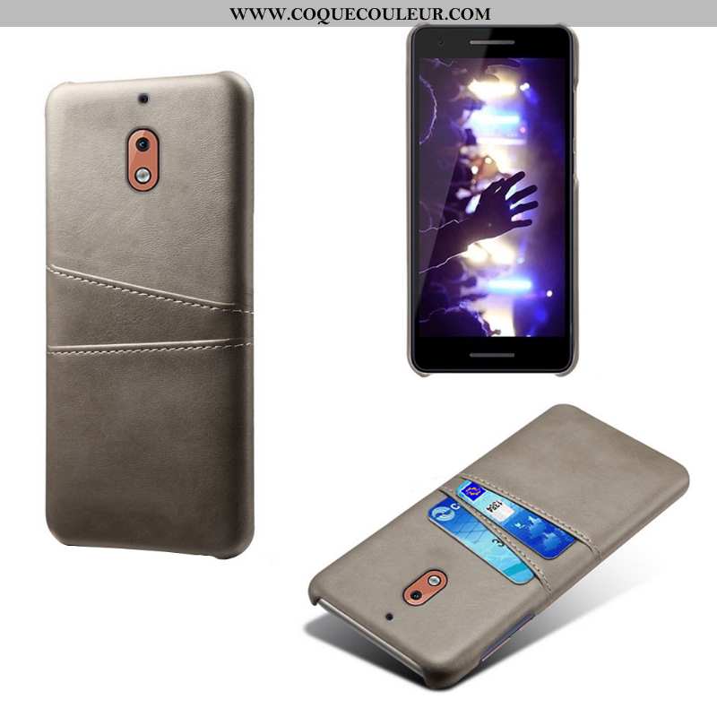 Coque Nokia 2.1 Personnalité Cuir, Housse Nokia 2.1 Vintage Étui Gris