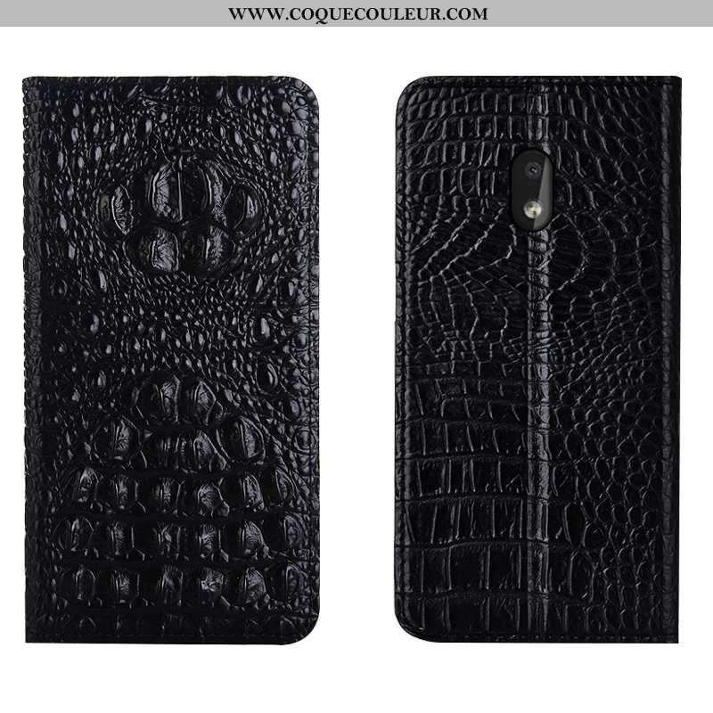 Étui Nokia 2.2 Protection Coque Crocodile, Nokia 2.2 Cuir Véritable Noir