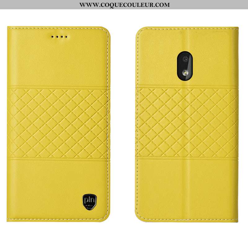 Étui Nokia 2.2 Cuir Véritable Housse Incassable, Coque Nokia 2.2 Protection Jaune