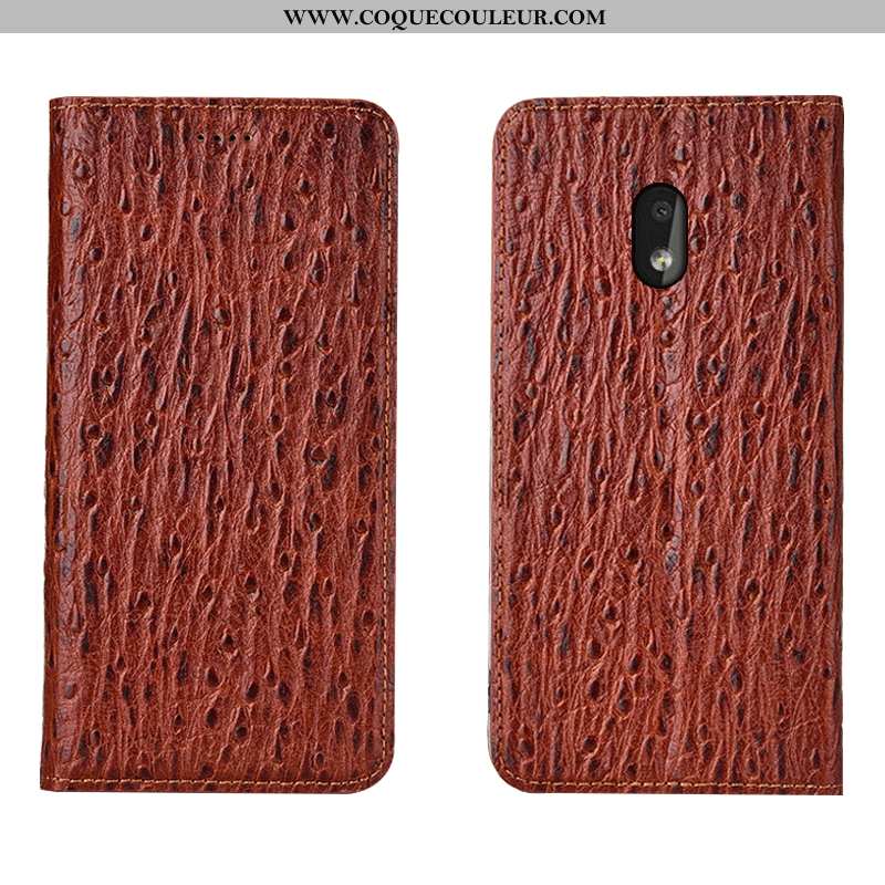 Coque Nokia 2.2 Cuir Véritable Téléphone Portable Coque, Housse Nokia 2.2 Modèle Fleurie Marron