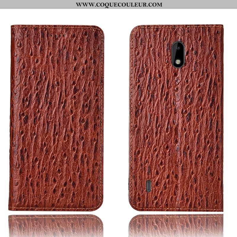 Coque Nokia 2.2 Cuir Véritable Téléphone Portable Coque, Housse Nokia 2.2 Modèle Fleurie Marron