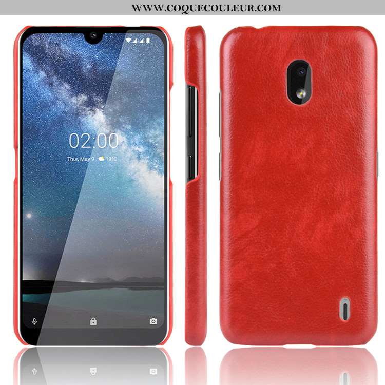 Coque Nokia 2.2 Cuir Protection Litchi, Housse Nokia 2.2 Modèle Fleurie Personnalité Rouge