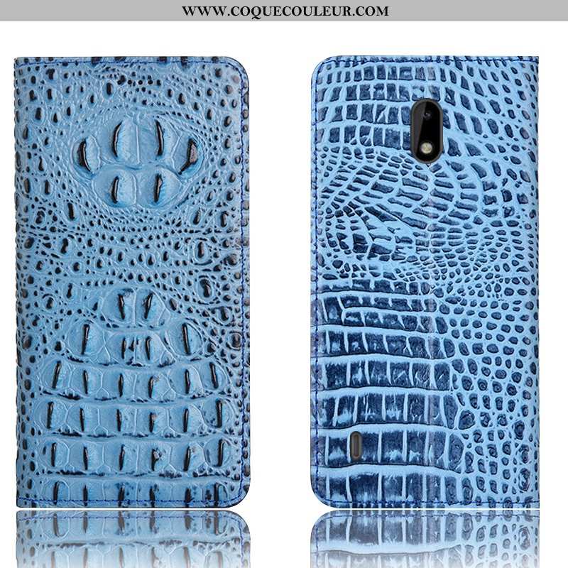 Housse Nokia 2.2 Protection Téléphone Portable Crocodile, Étui Nokia 2.2 Cuir Véritable Bleu