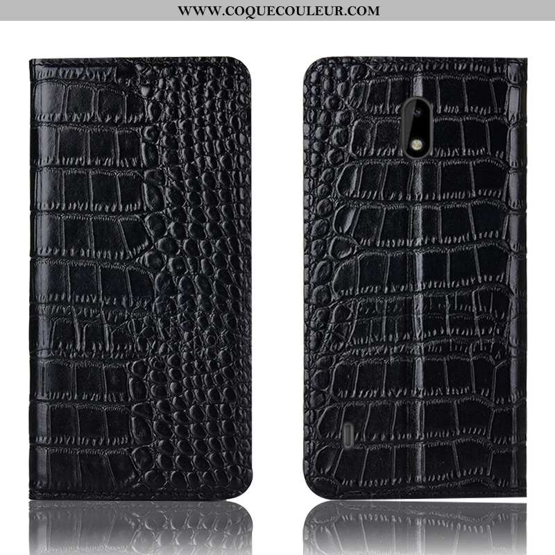 Housse Nokia 2.2 Cuir Véritable Coque, Étui Nokia 2.2 Protection Noir