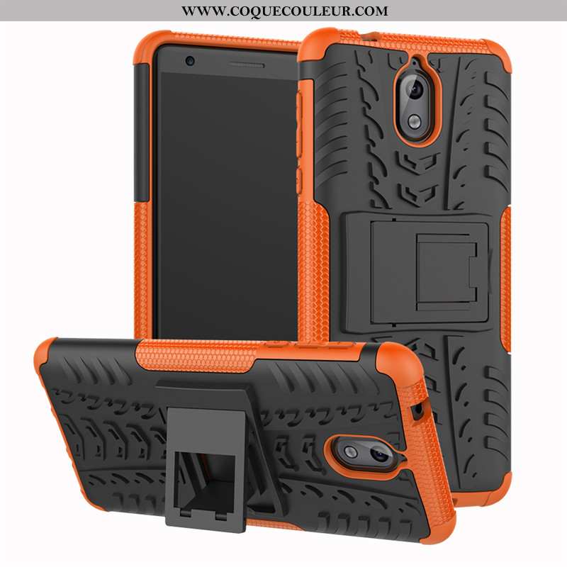 Étui Nokia 3.1 Protection Trois Défenses Support, Coque Nokia 3.1 Silicone Orange