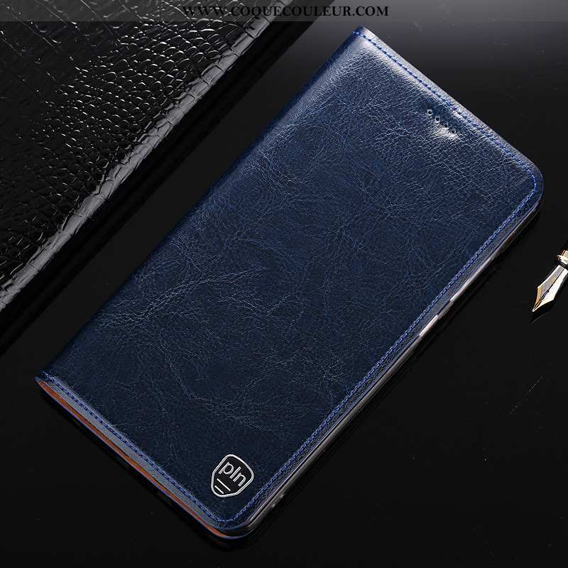 Housse Nokia 3.1 Cuir Véritable Étui Coque, Nokia 3.1 Modèle Fleurie Bleu Foncé