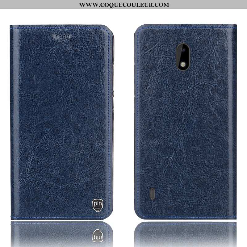 Housse Nokia 3.1 Cuir Véritable Étui Coque, Nokia 3.1 Modèle Fleurie Bleu Foncé