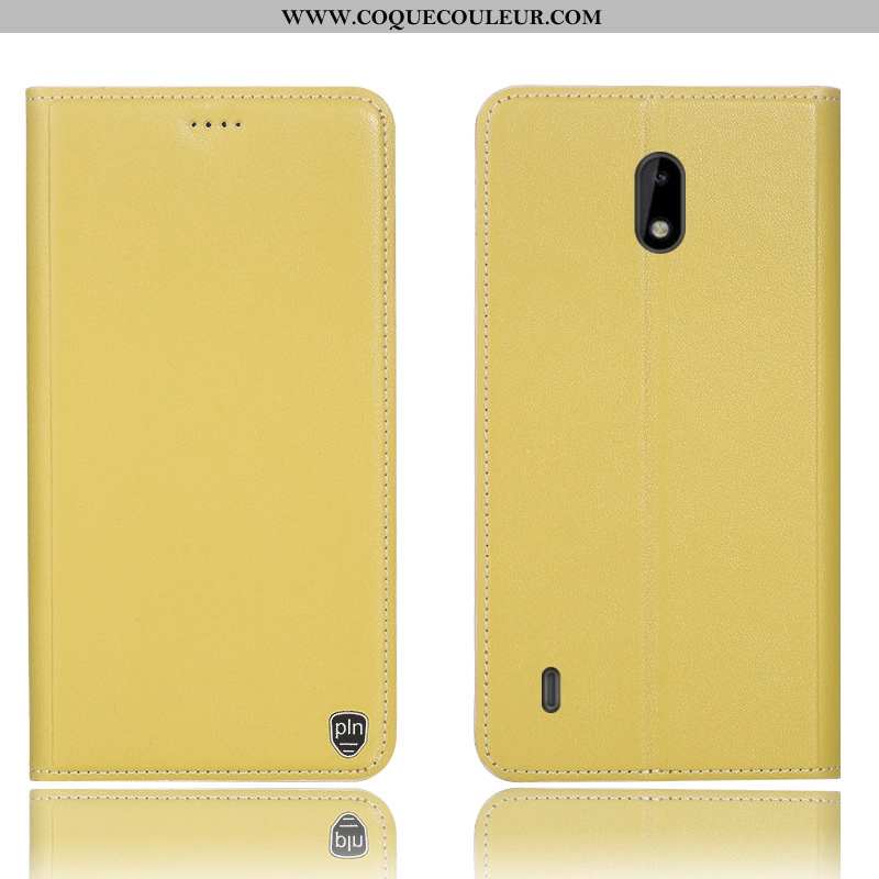 Coque Nokia 3.1 Protection Housse Téléphone Portable, Nokia 3.1 Cuir Véritable Étui Jaune