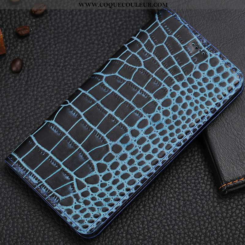 Housse Nokia 3.1 Cuir Véritable Étui Coque, Nokia 3.1 Protection Crocodile Bleu