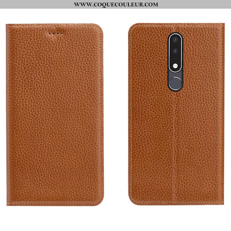 Coque Nokia 3.1 Plus Cuir Véritable Tout Compris Téléphone Portable, Housse Nokia 3.1 Plus Modèle Fl