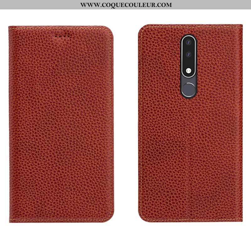 Coque Nokia 3.1 Plus Cuir Véritable Tout Compris Téléphone Portable, Housse Nokia 3.1 Plus Modèle Fl