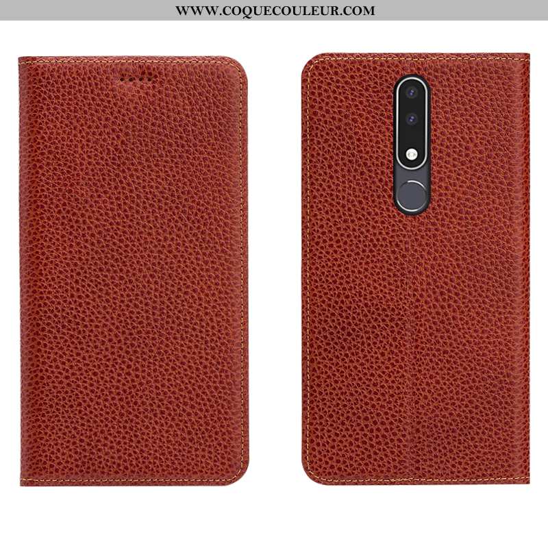 Coque Nokia 3.1 Plus Cuir Véritable Tout Compris Téléphone Portable, Housse Nokia 3.1 Plus Modèle Fl