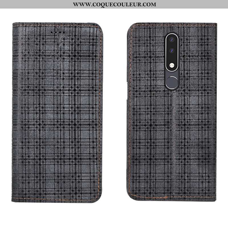 Housse Nokia 3.1 Plus Protection Velours Téléphone Portable, Étui Nokia 3.1 Plus Cuir Véritable Gris