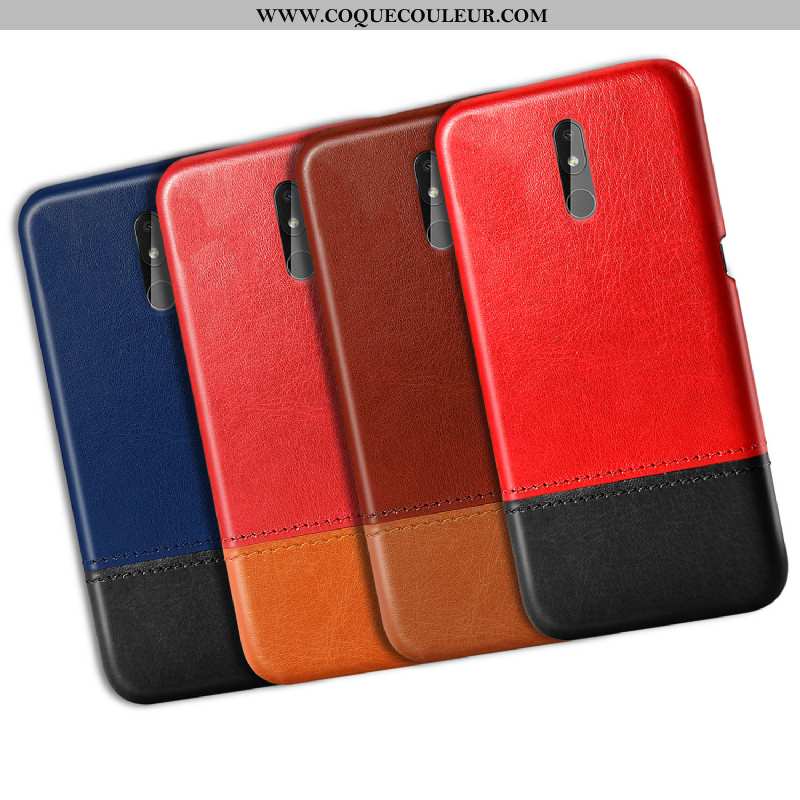 Étui Nokia 3.2 Cuir Difficile Rouge, Coque Nokia 3.2 Modèle Fleurie Rouge