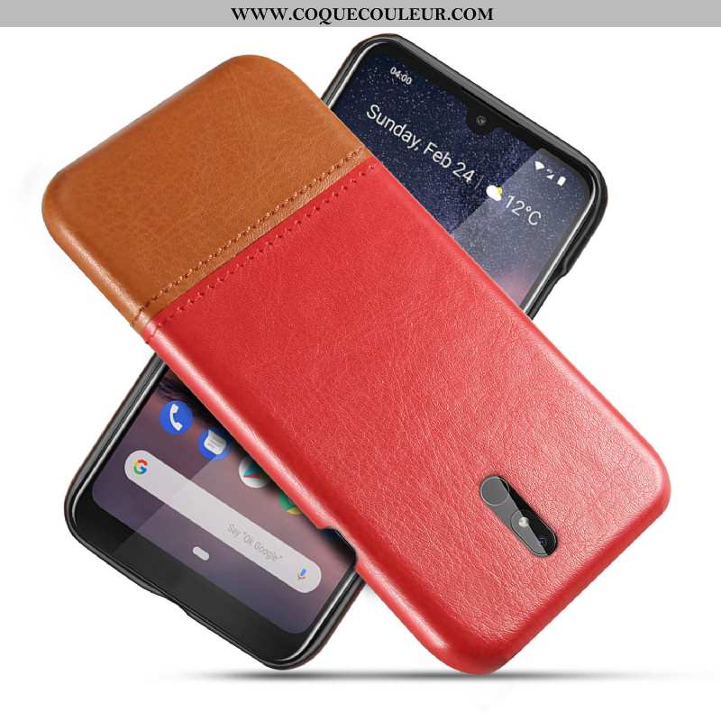 Étui Nokia 3.2 Cuir Difficile Rouge, Coque Nokia 3.2 Modèle Fleurie Rouge