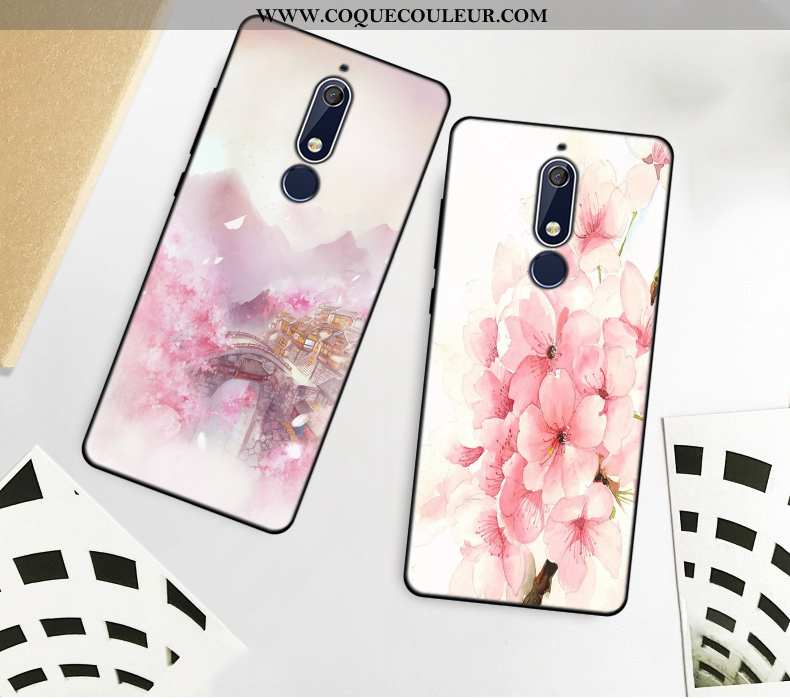 Housse Nokia 5.1 Fluide Doux Simple Art, Étui Nokia 5.1 Silicone Téléphone Portable Rose