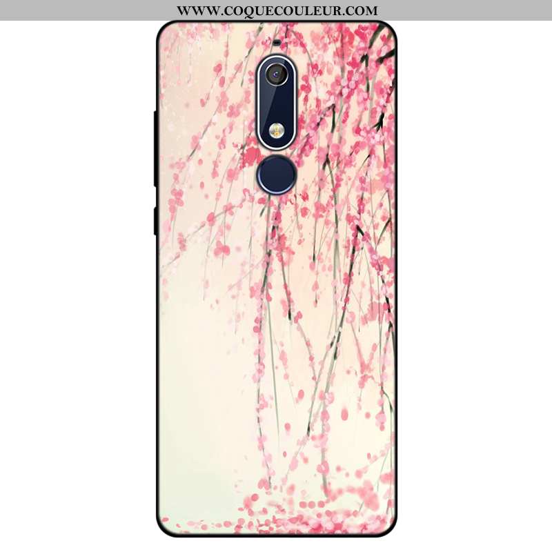 Housse Nokia 5.1 Fluide Doux Simple Art, Étui Nokia 5.1 Silicone Téléphone Portable Rose