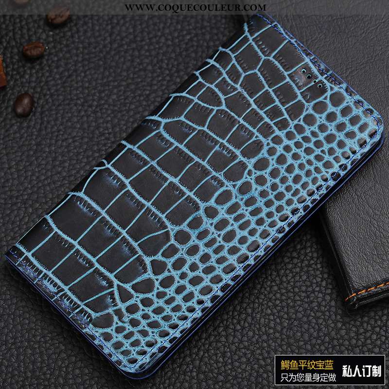 Coque Nokia 5.1 Cuir Véritable Téléphone Portable Étui, Housse Nokia 5.1 Protection Bleu