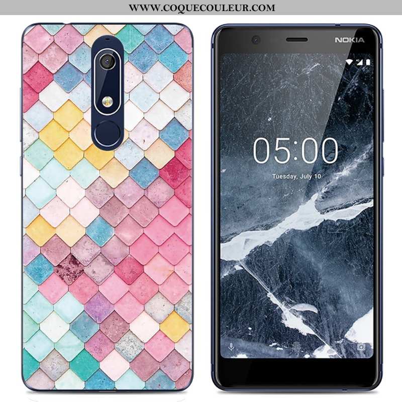 Coque Nokia 5.1 Dessin Animé Rose Fluide Doux, Housse Nokia 5.1 Tendance Transparent