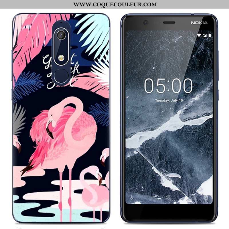 Coque Nokia 5.1 Dessin Animé Rose Fluide Doux, Housse Nokia 5.1 Tendance Transparent