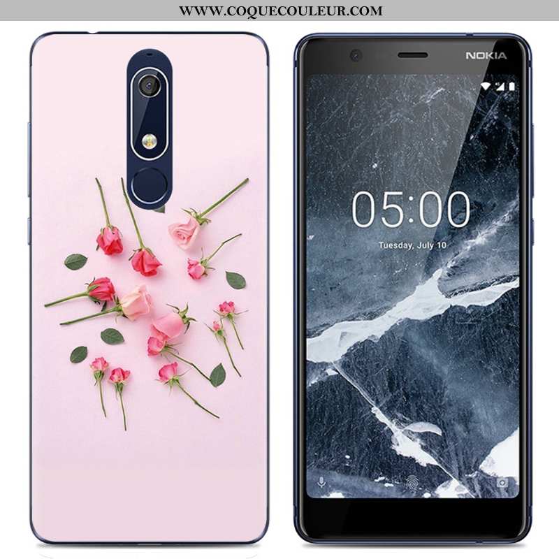 Coque Nokia 5.1 Dessin Animé Rose Fluide Doux, Housse Nokia 5.1 Tendance Transparent