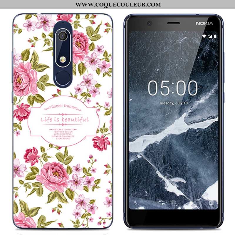 Coque Nokia 5.1 Dessin Animé Rose Fluide Doux, Housse Nokia 5.1 Tendance Transparent