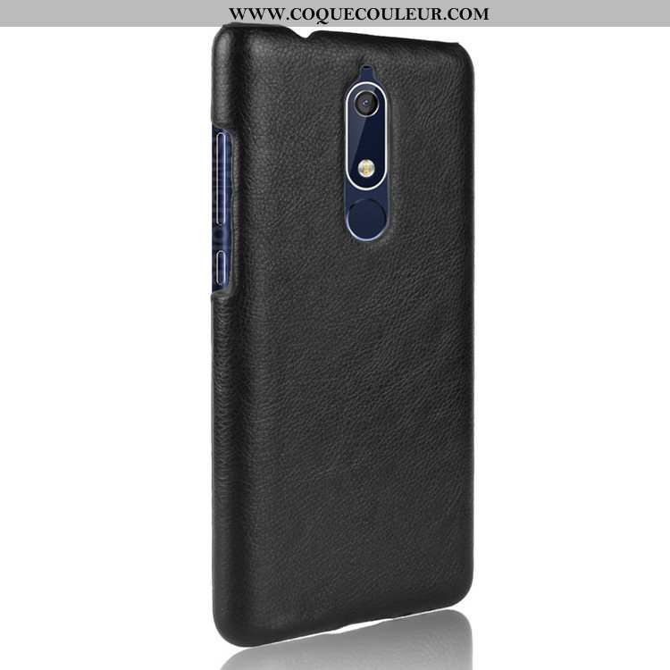 Coque Nokia 5.1 Cuir Difficile Coque, Housse Nokia 5.1 Modèle Fleurie Étui Noir