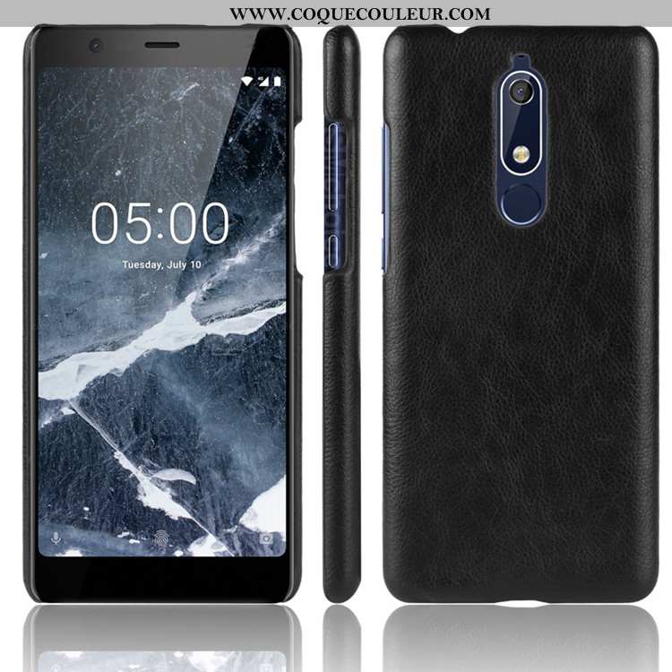 Coque Nokia 5.1 Cuir Difficile Coque, Housse Nokia 5.1 Modèle Fleurie Étui Noir