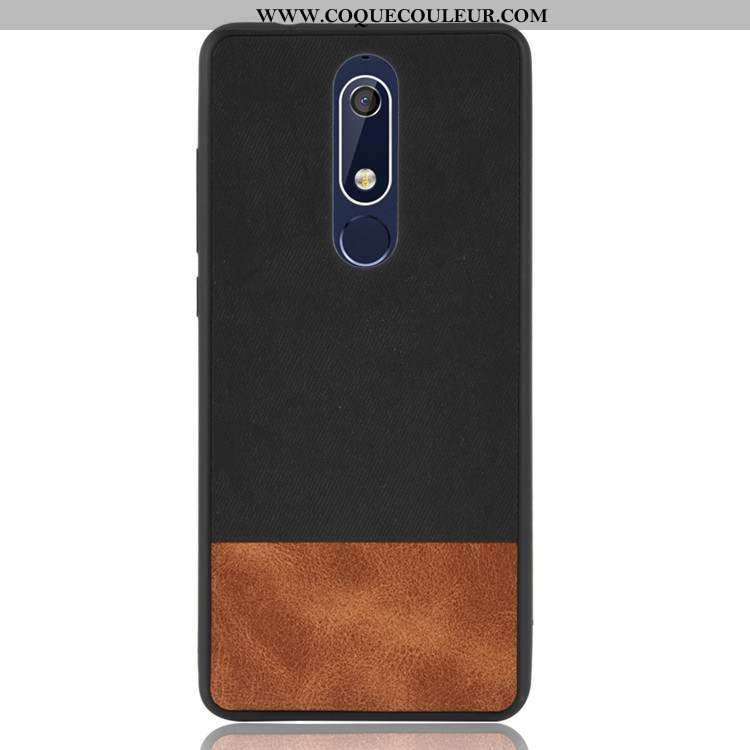 Housse Nokia 5.1 Protection Tout Compris Étui, Étui Nokia 5.1 Délavé En Daim Silicone Noir