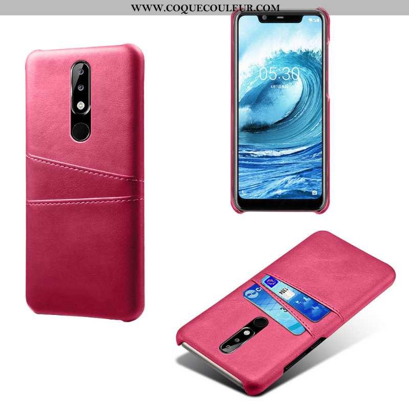 Coque Nokia 5.1 Plus Protection Carte, Housse Nokia 5.1 Plus Cuir Incassable Rose